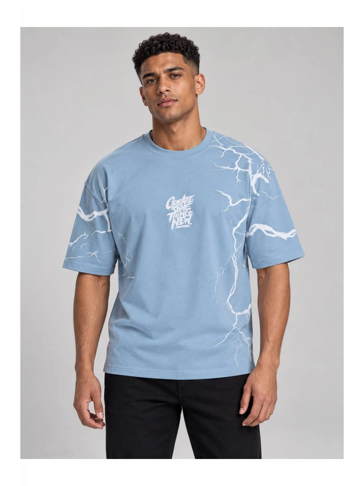 Erkek Bisiklet Yaka Oversize Baskılı T-shirt