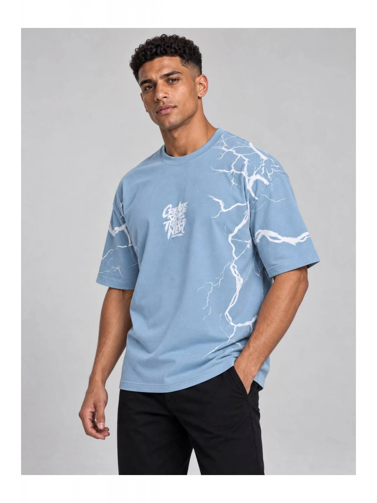 Erkek Bisiklet Yaka Oversize Baskılı T-shirt