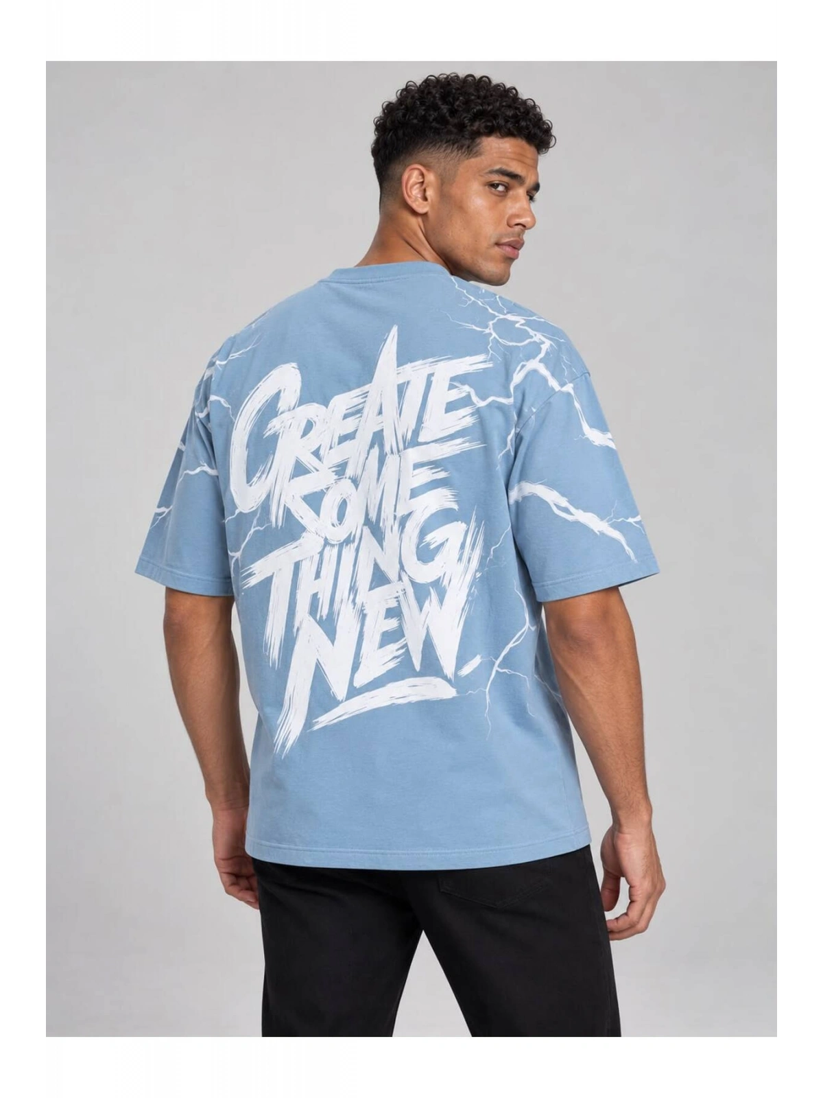 Erkek Bisiklet Yaka Oversize Baskılı T-shirt
