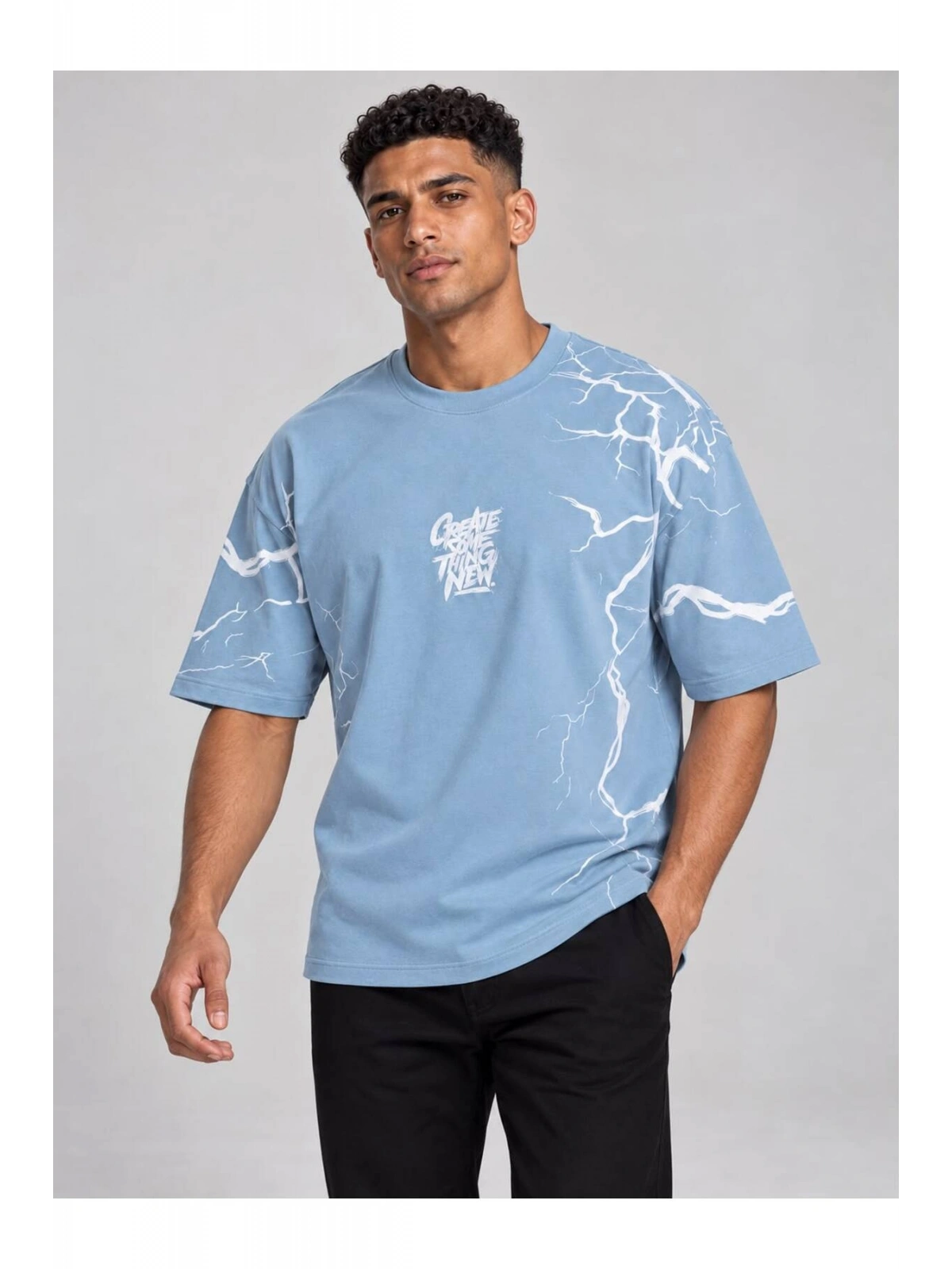 Erkek Bisiklet Yaka Oversize Baskılı T-shirt
