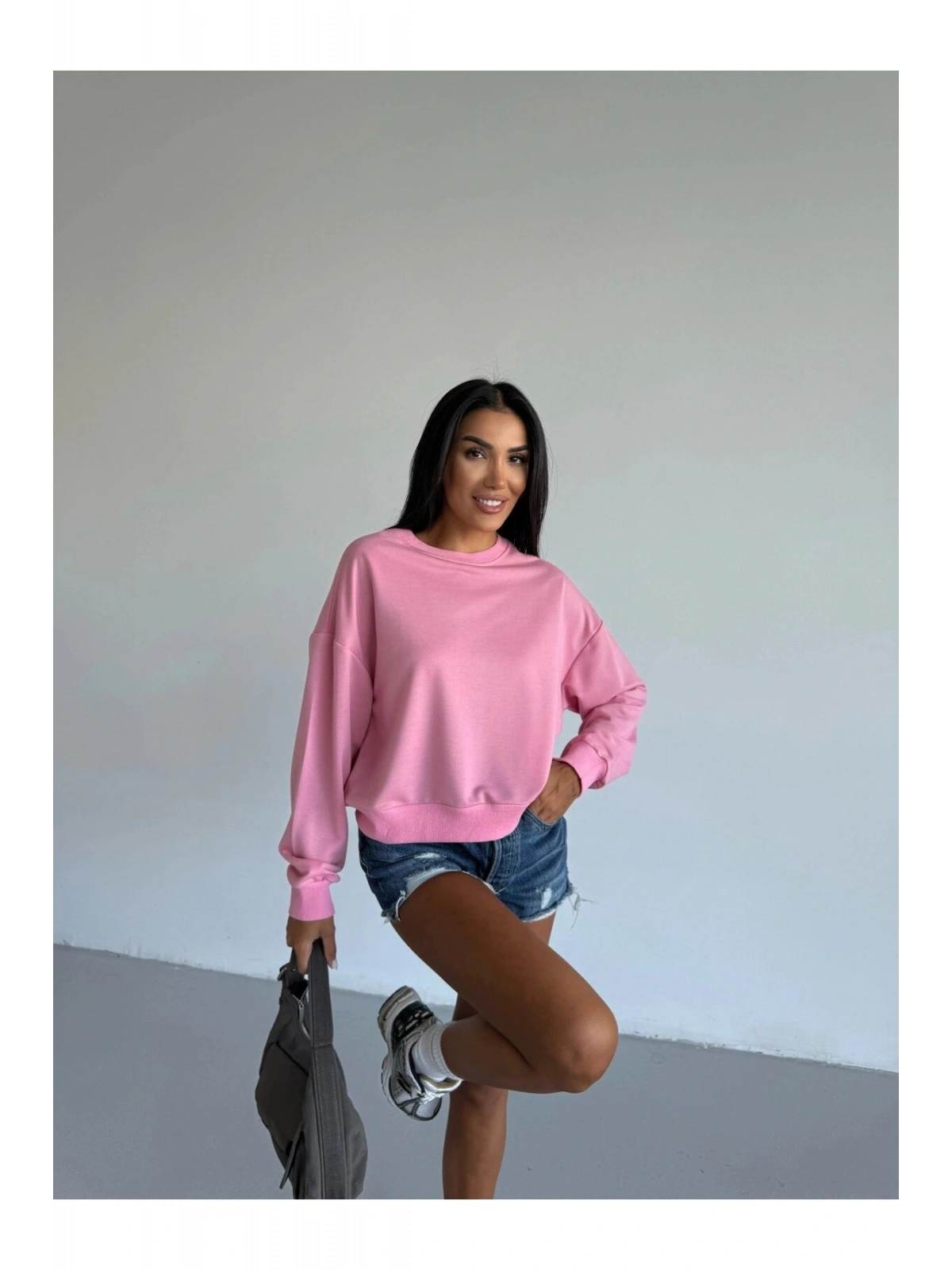 Kadın Pembe Bisiklet Yaka 2 İplik Sweatshirt HZL25W-FRY123391