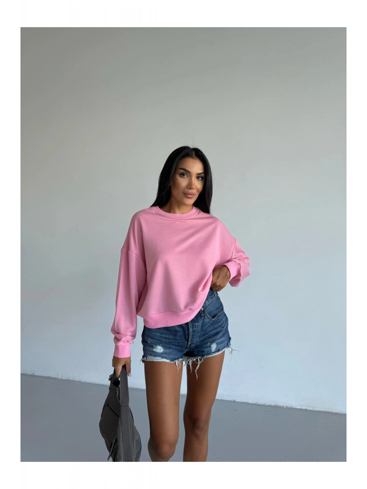 Kadın Pembe Bisiklet Yaka 2 İplik Sweatshirt HZL25W-FRY123391