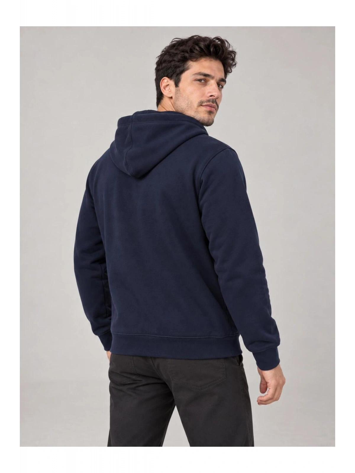 Erkek Oversize Kapüşonlu Tam Fermuarlı Kanguru Cepli Şardonlu Sweatshirt