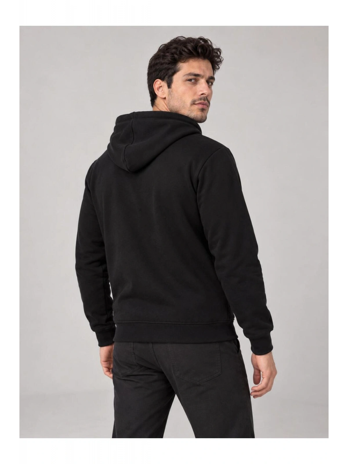 Erkek Oversize Kapüşonlu Tam Fermuarlı Kanguru Cepli Şardonlu Sweatshirt