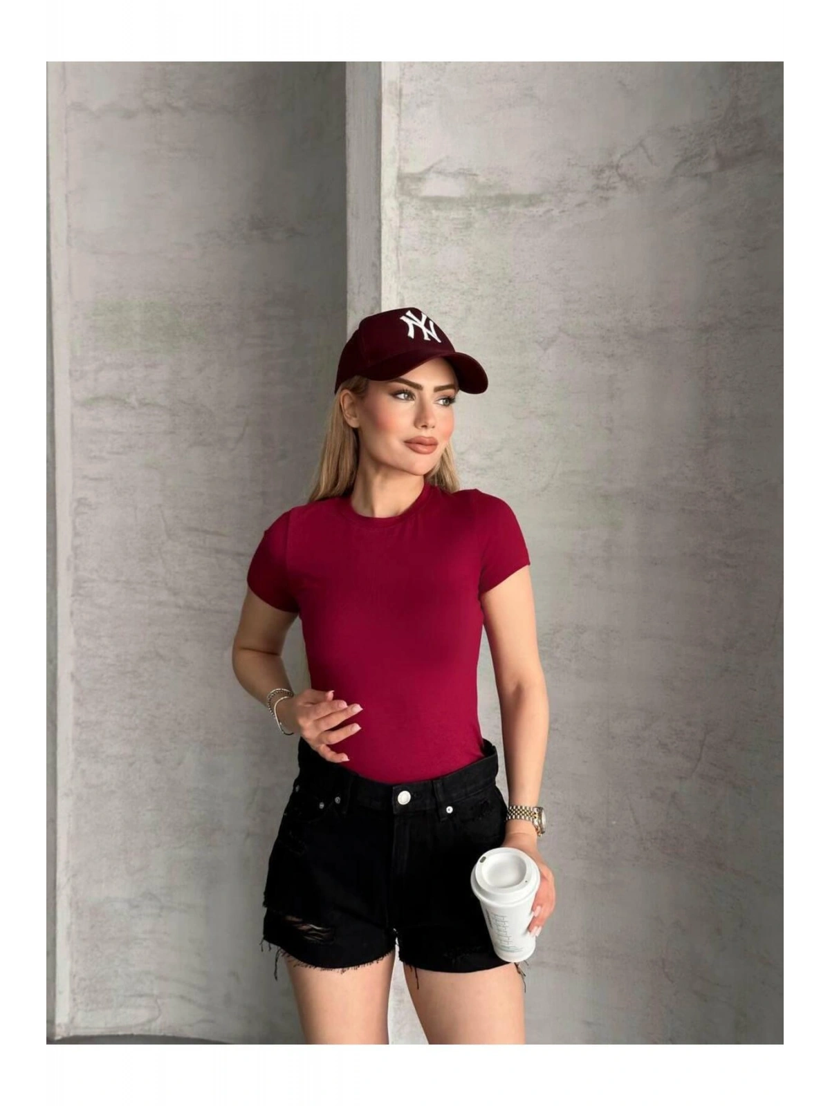 Kadın Basic Bisiklet Yaka Slim Fit Body — Kısa Kol Günlük Body