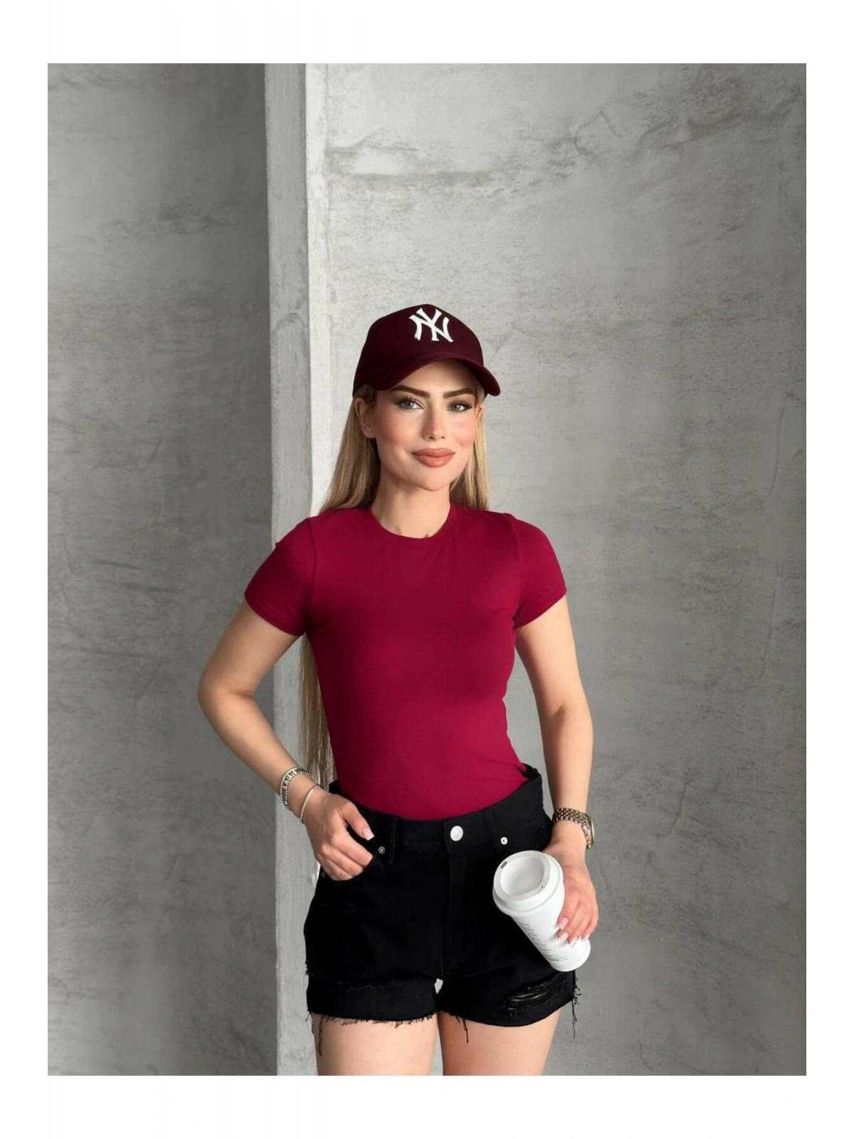 Kadın Basic Bisiklet Yaka Slim Fit Body — Kısa Kol Günlük Body