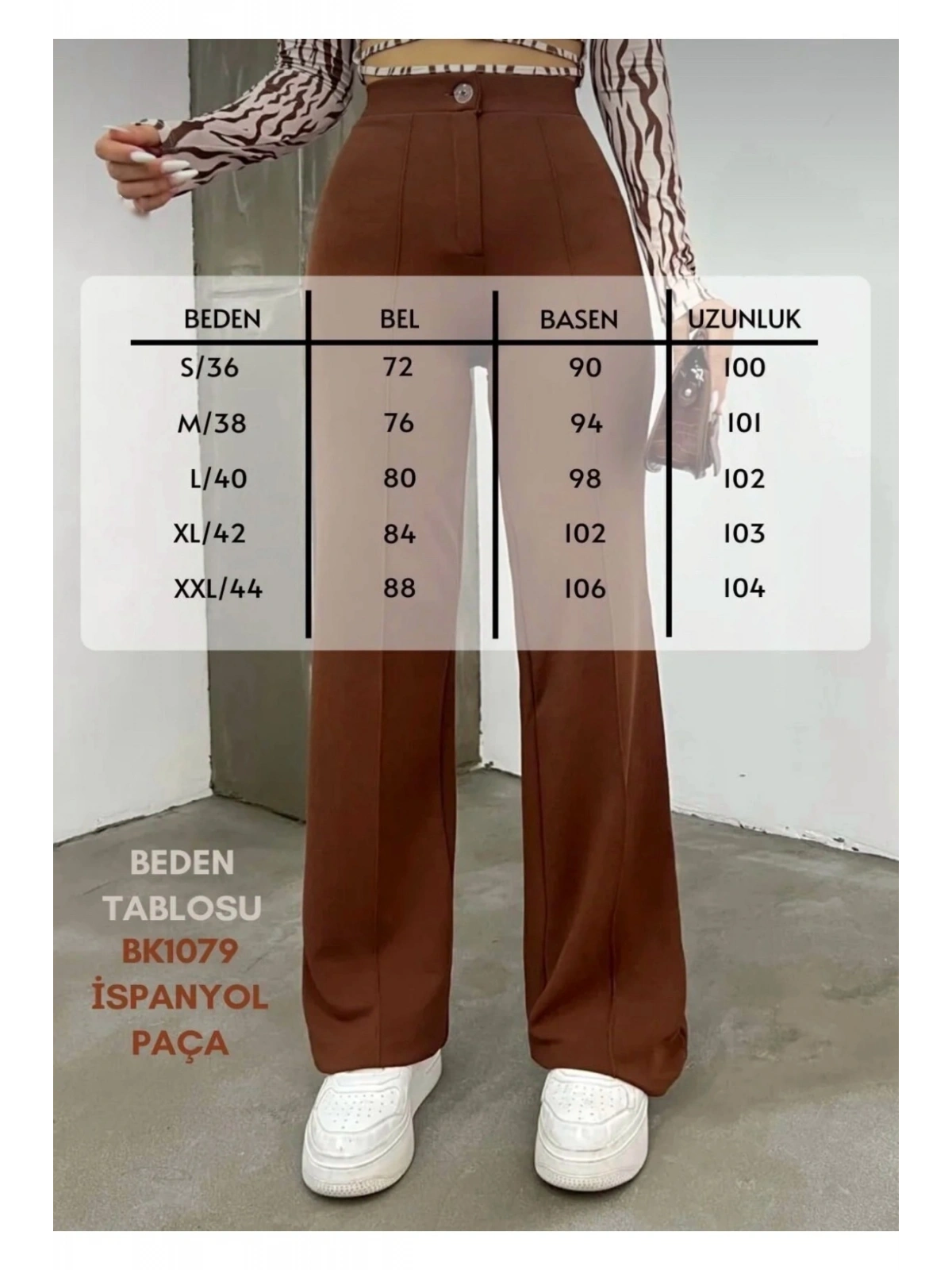 Kadın Yüksek Bel İspanyol Paça Krep Kumaş Pantolon — Slim Fit Şık Pantolon