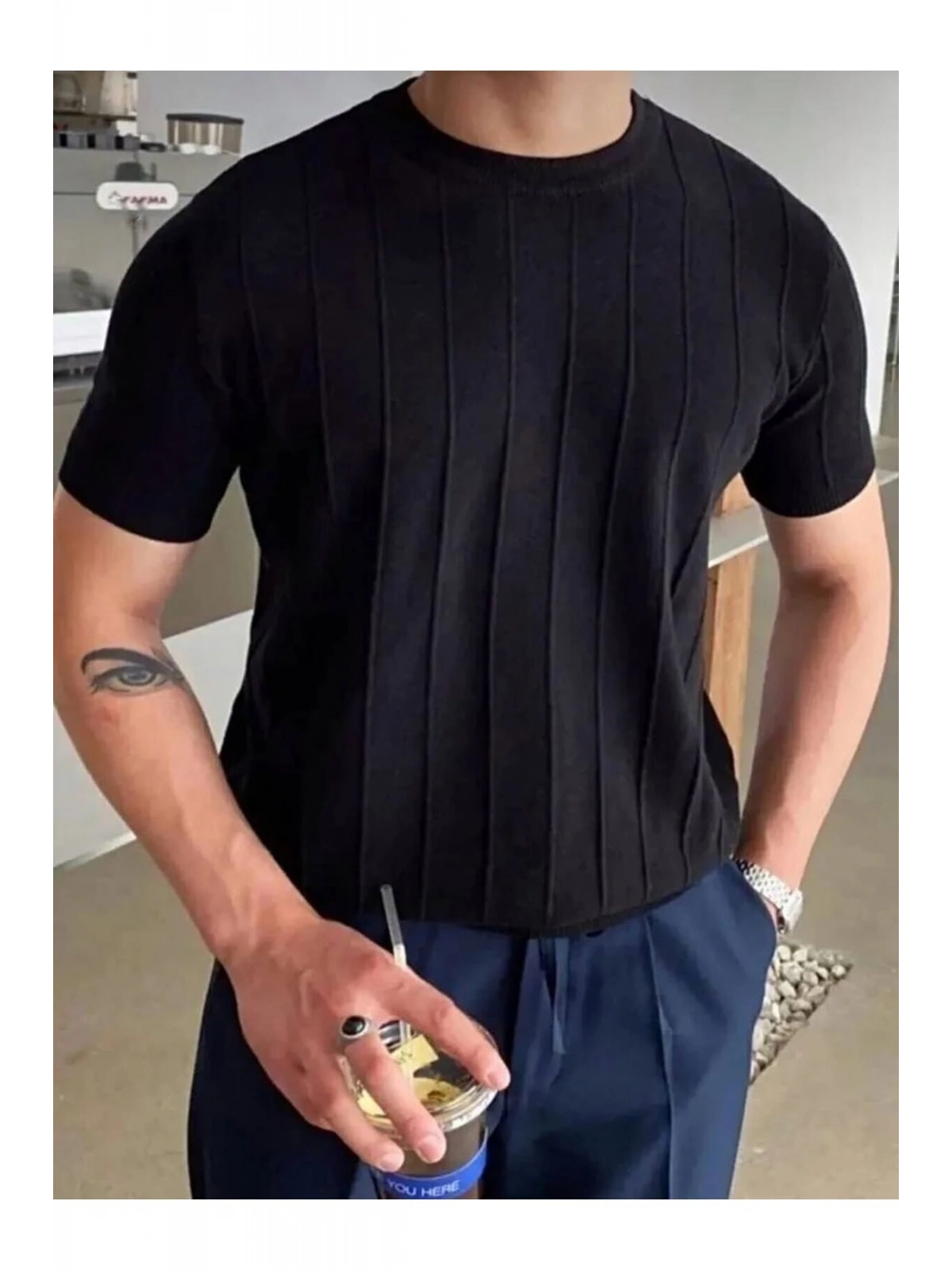Erkek Slim Kısa Kollu Triko Tişört — Yazlık Basic