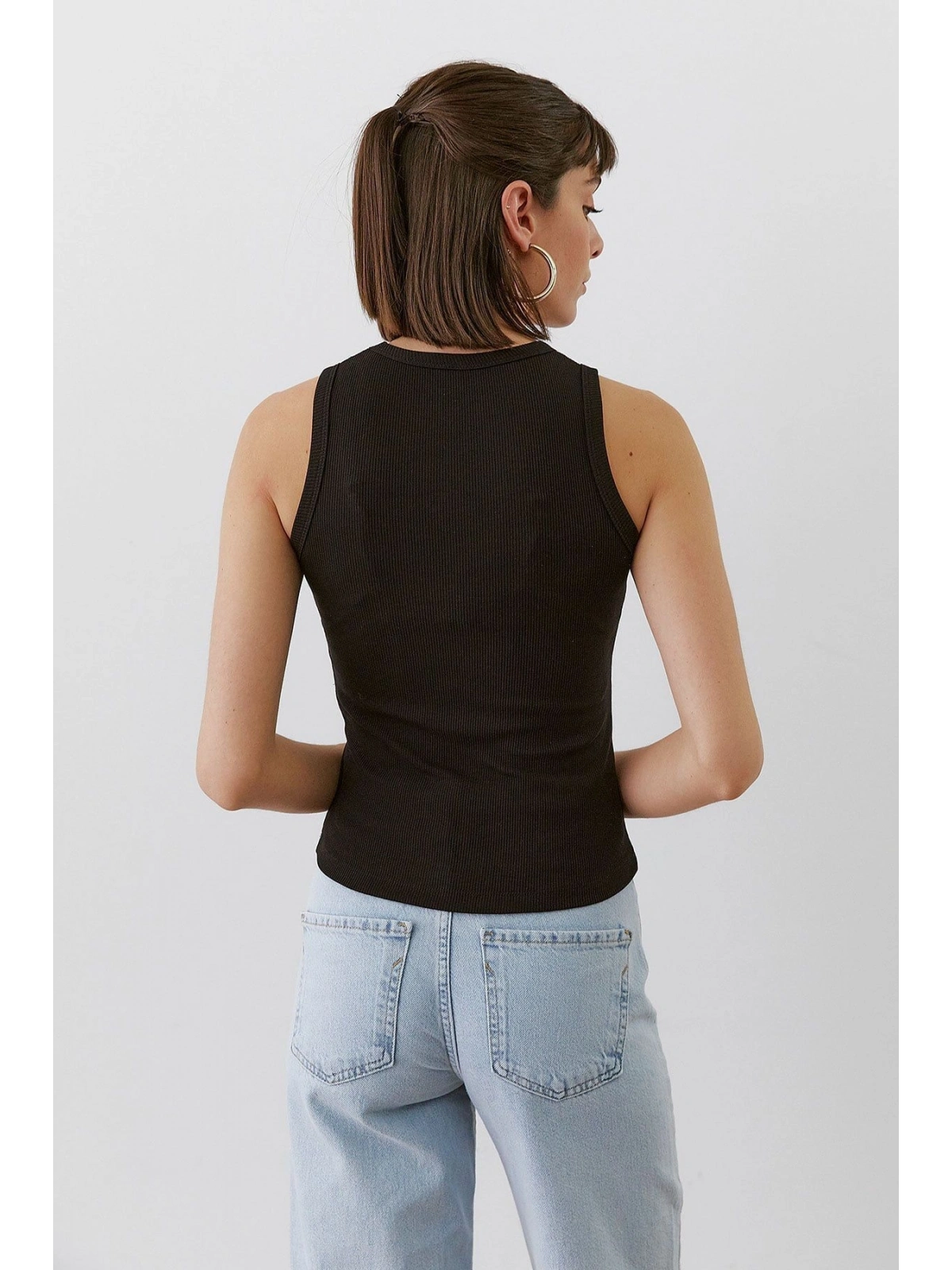 Kadın Fitilli Ribana Halter Yaka Atlet — Yazlık Şık Basic