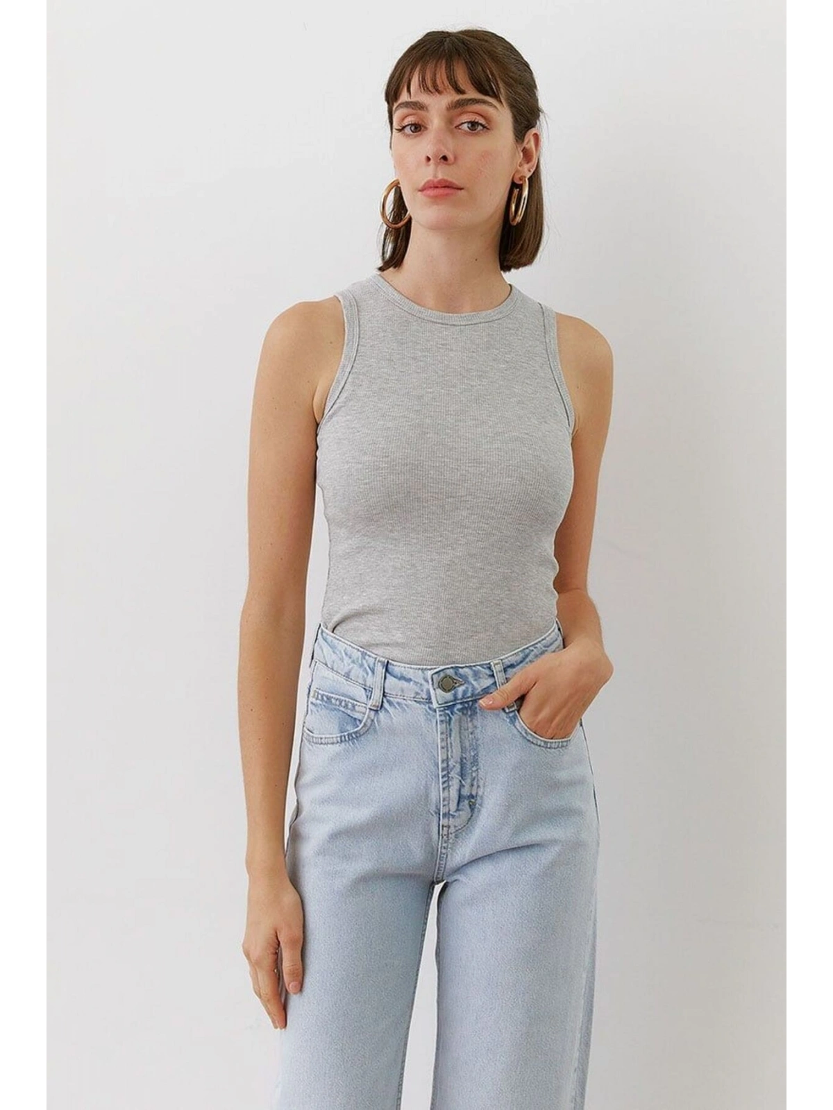 Kadın Fitilli Ribana Halter Yaka Atlet — Yazlık Şık Basic