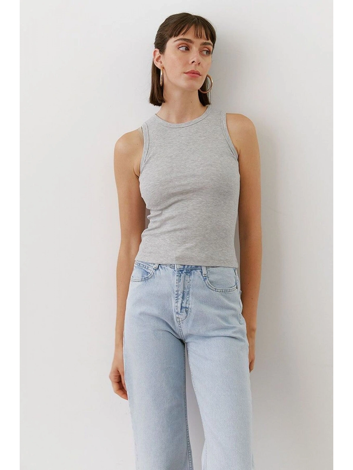 Kadın Fitilli Ribana Halter Yaka Atlet — Yazlık Şık Basic