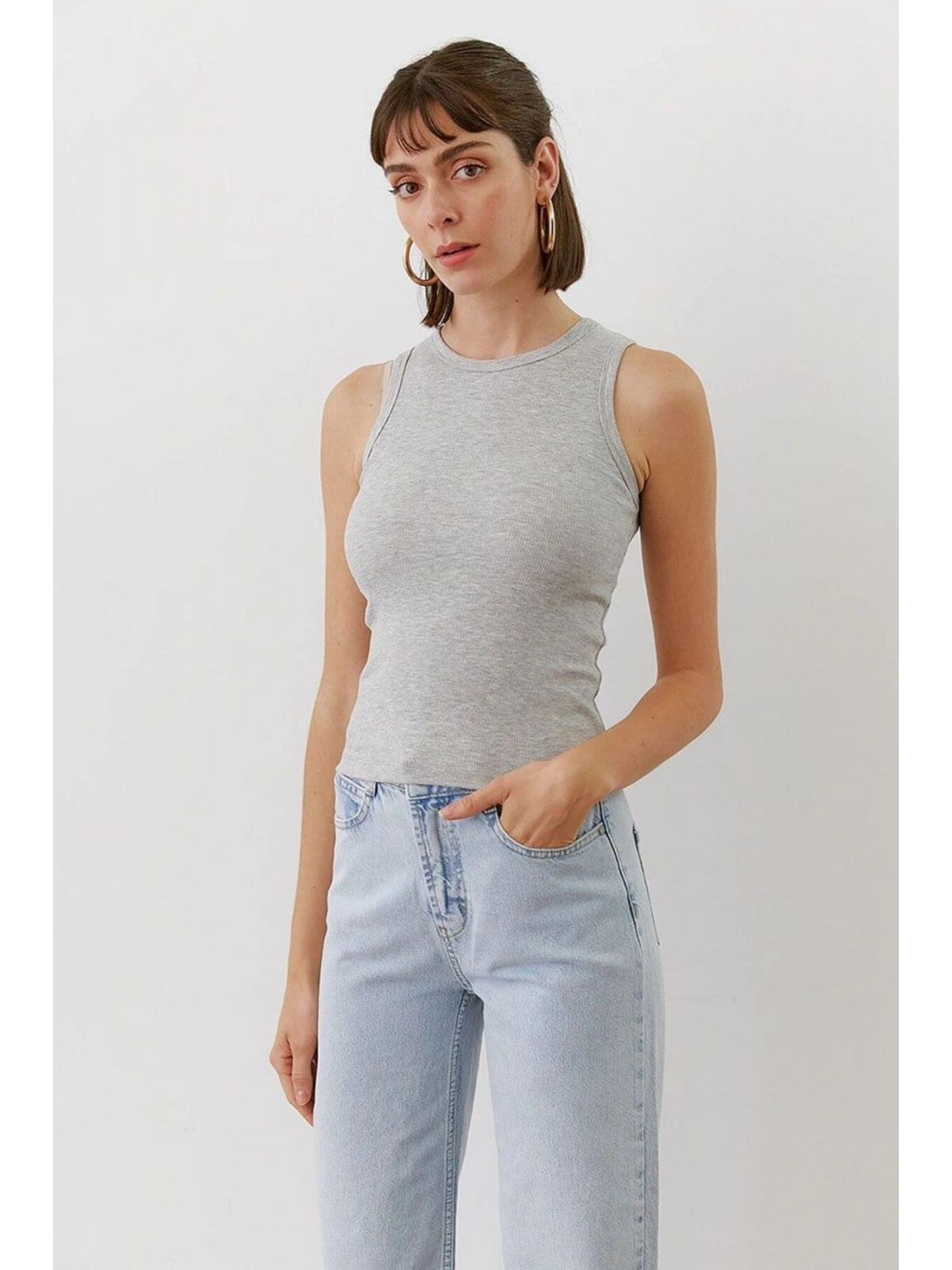 Kadın Fitilli Ribana Halter Yaka Atlet — Yazlık Şık Basic