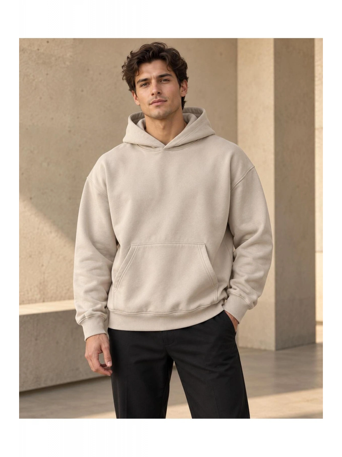 Unisex Oversize Kapüşonlu Kanguru Cepli 3 İplik Şardonlu Sweatshirt