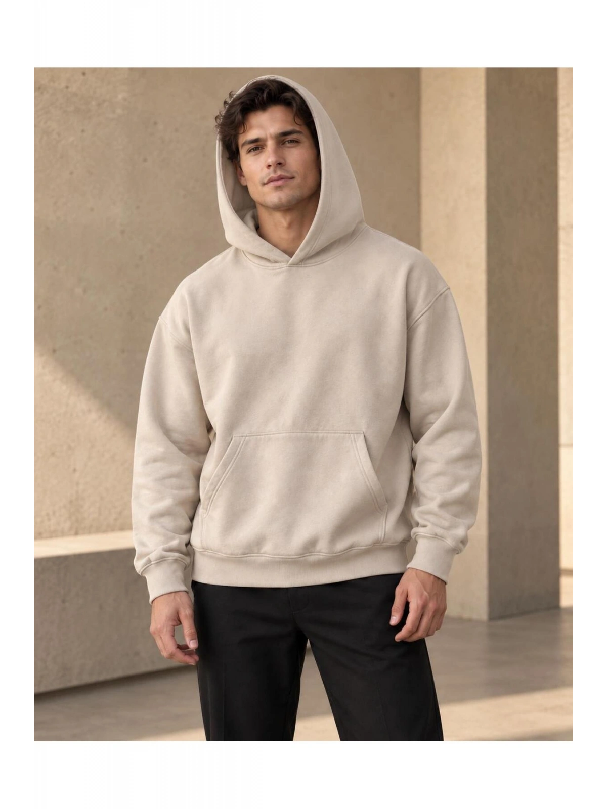 Unisex Oversize Kapüşonlu Kanguru Cepli 3 İplik Şardonlu Sweatshirt