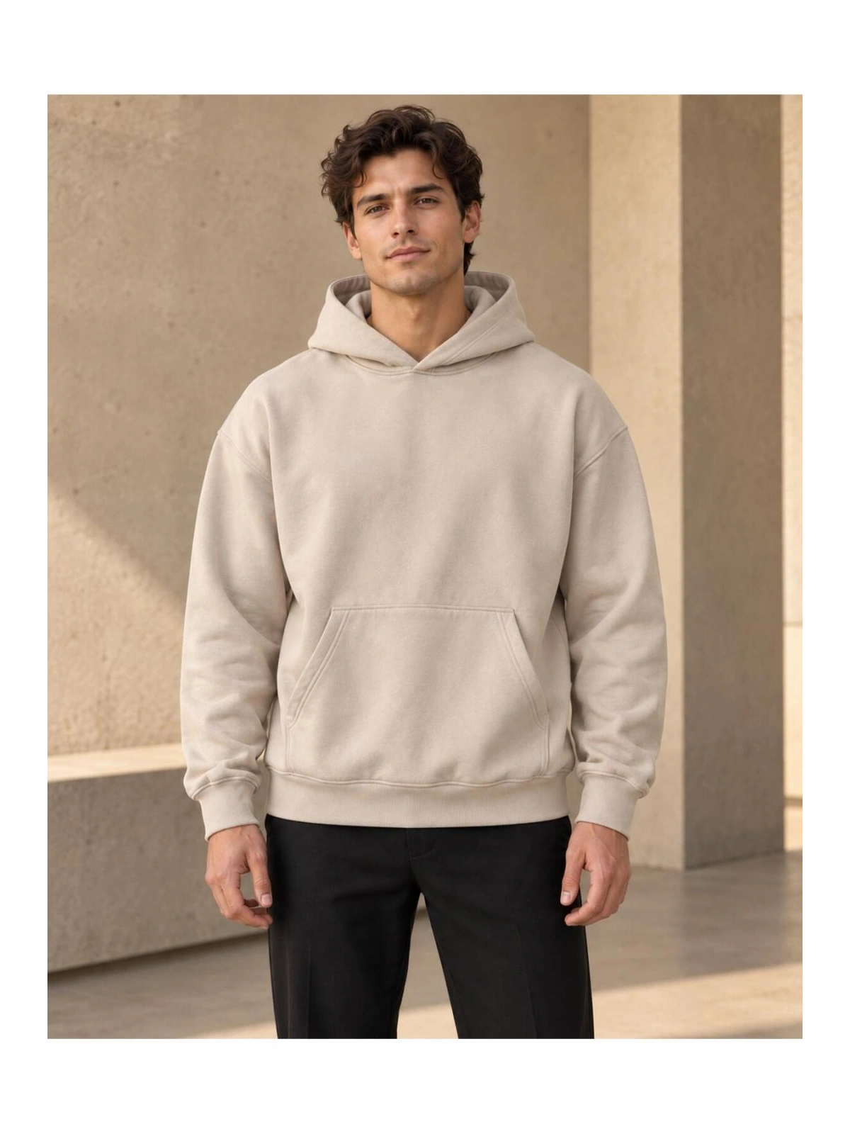 Unisex Oversize Kapüşonlu Kanguru Cepli 3 İplik Şardonlu Sweatshirt