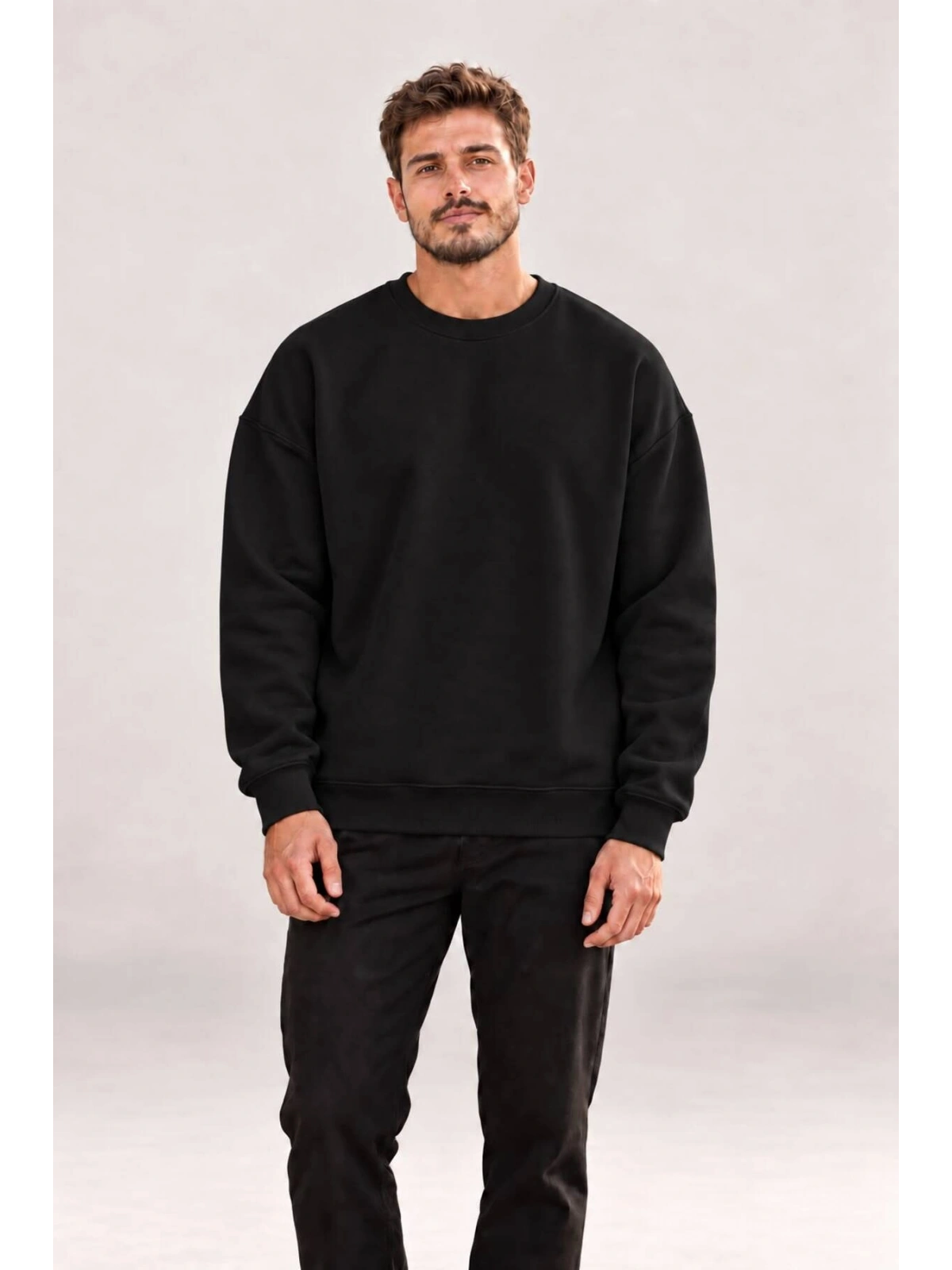 Erkek Oversize Bisiklet Yaka Basic Sweatshirt