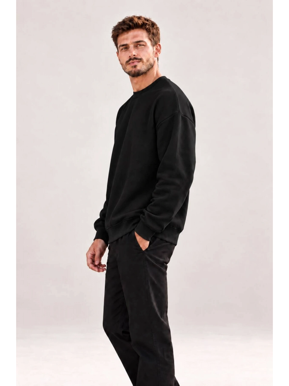 Erkek Oversize Bisiklet Yaka Basic Sweatshirt