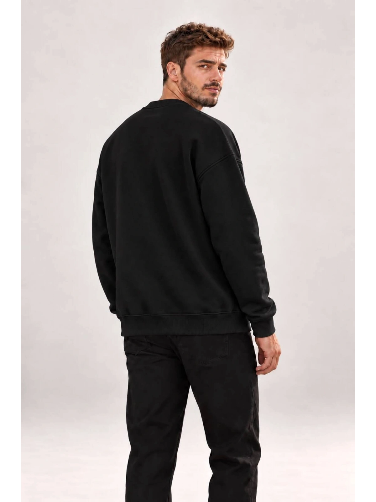 Erkek Oversize Bisiklet Yaka Basic Sweatshirt