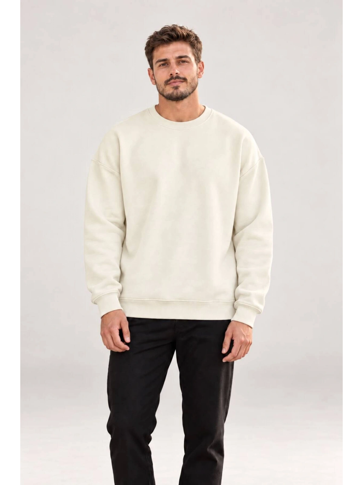 Erkek Oversize Bisiklet Yaka Basic Sweatshirt