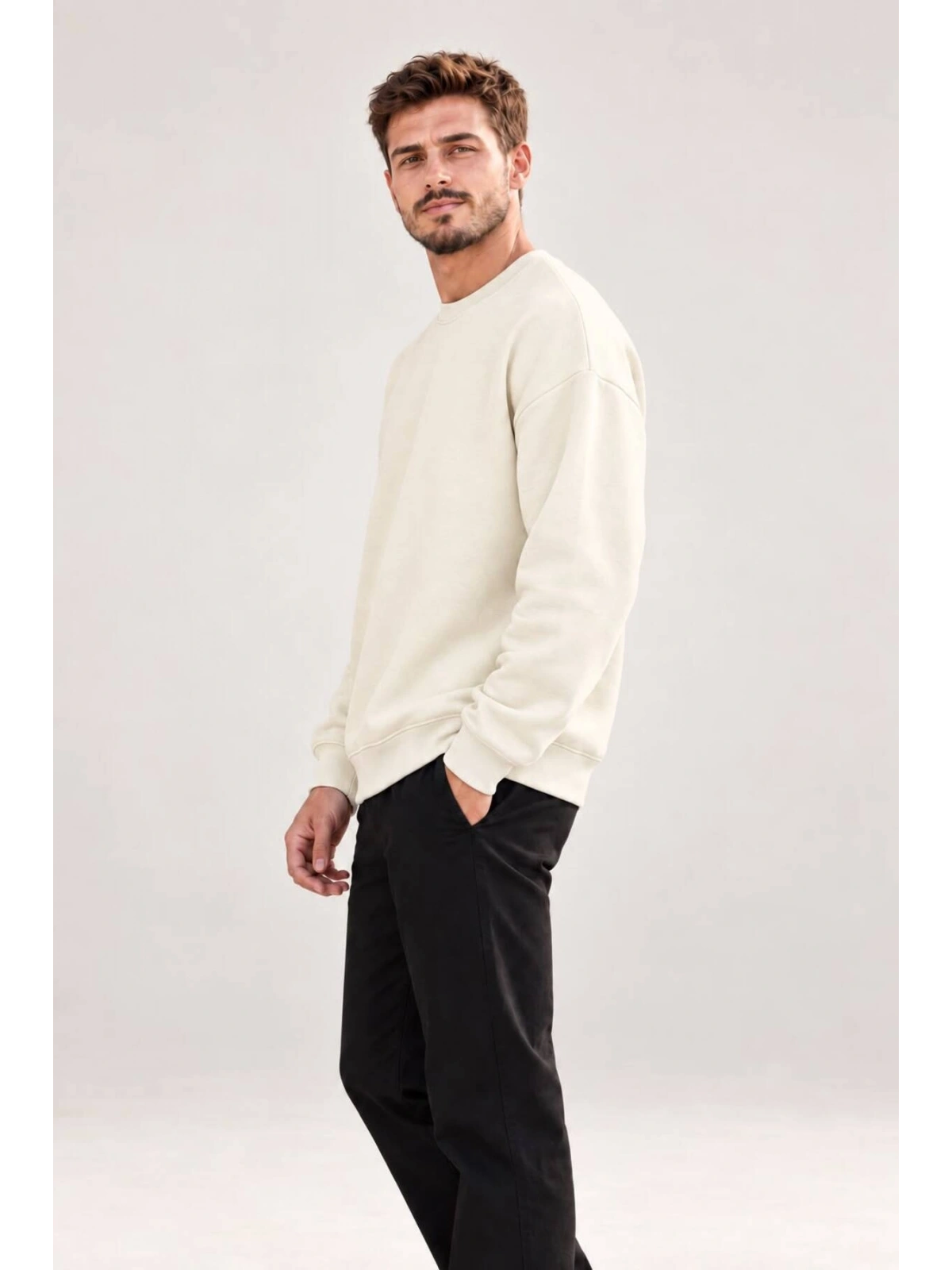 Erkek Oversize Bisiklet Yaka Basic Sweatshirt