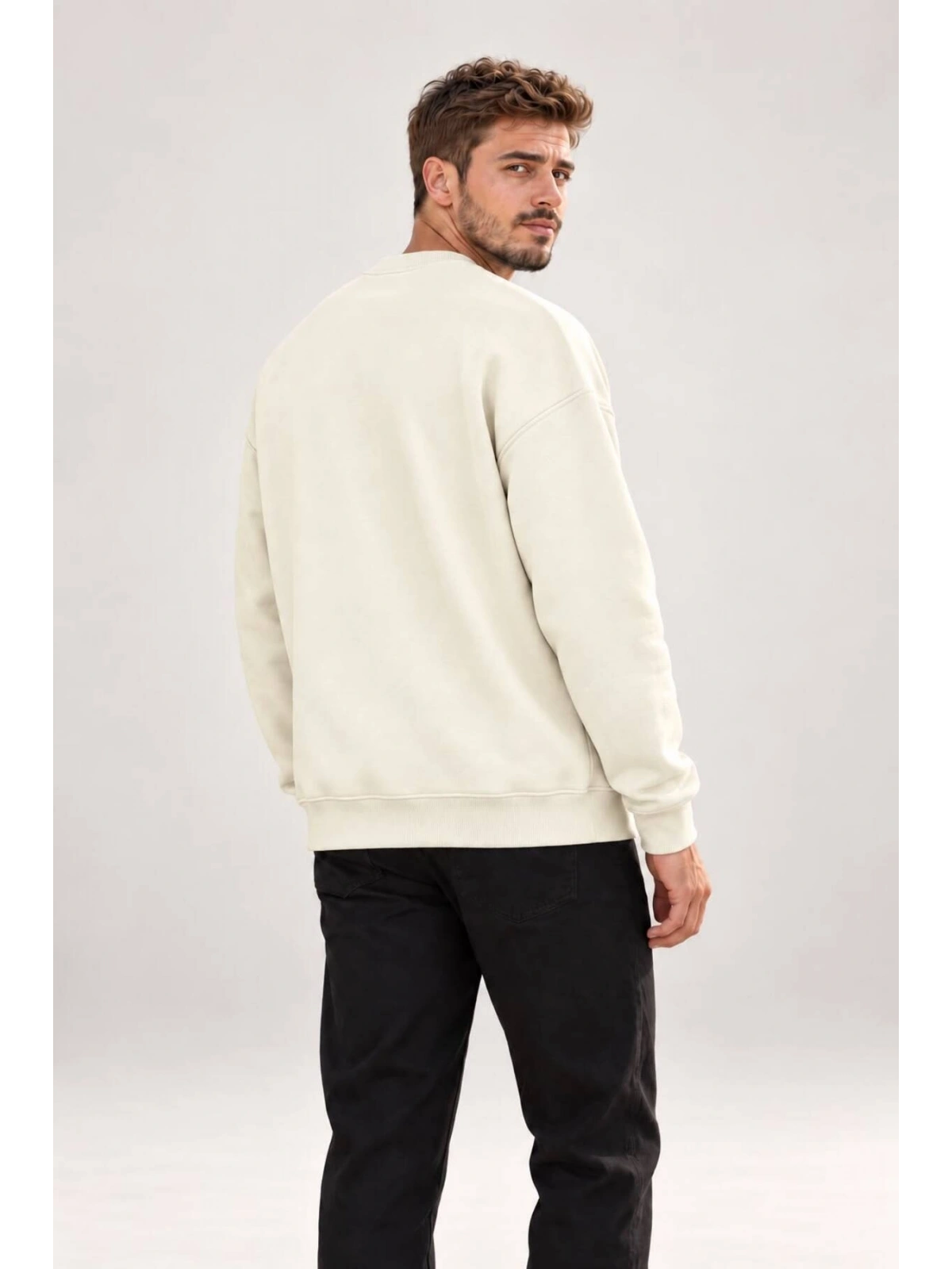 Erkek Oversize Bisiklet Yaka Basic Sweatshirt