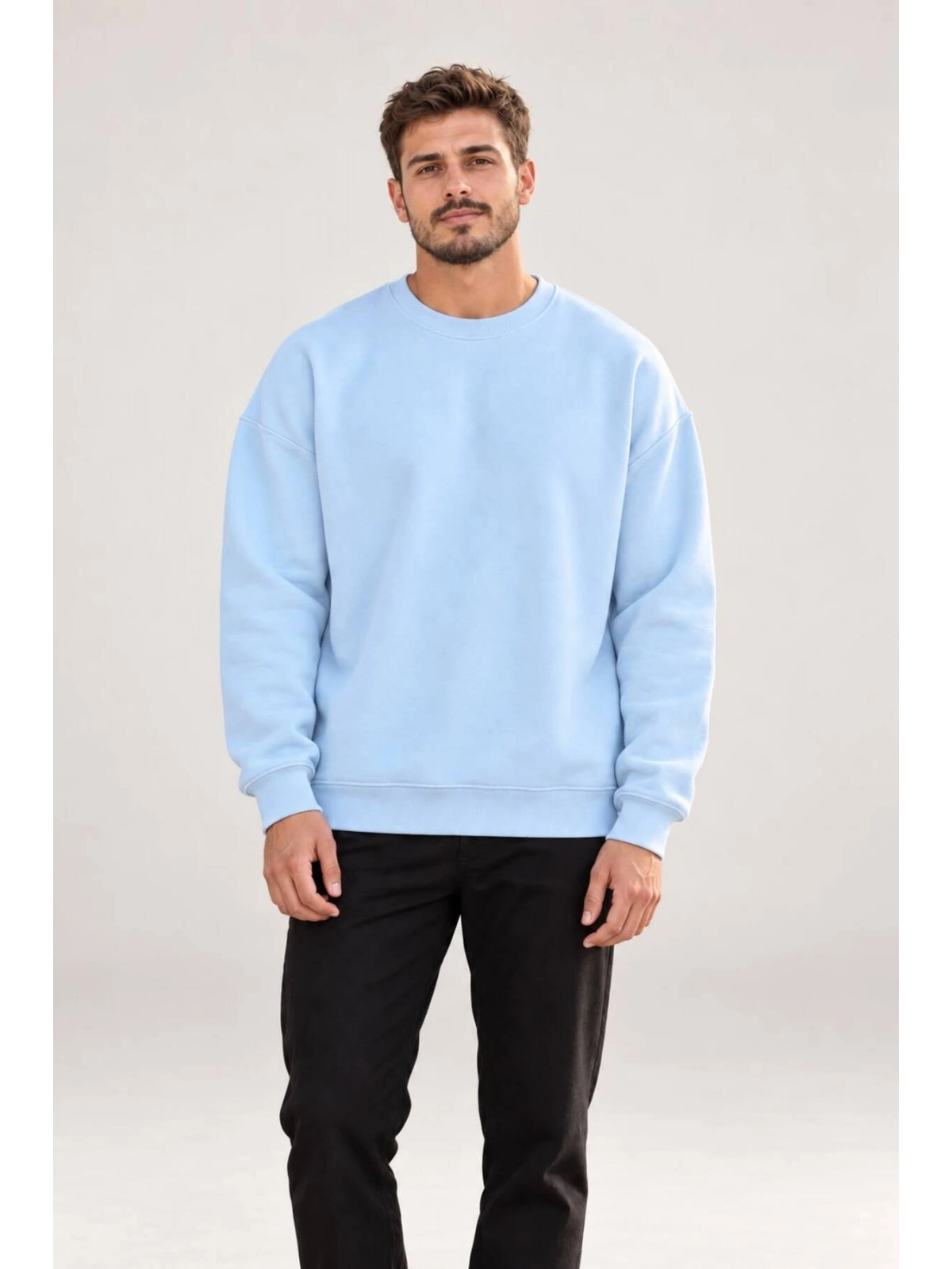 Erkek Oversize Bisiklet Yaka Basic Sweatshirt