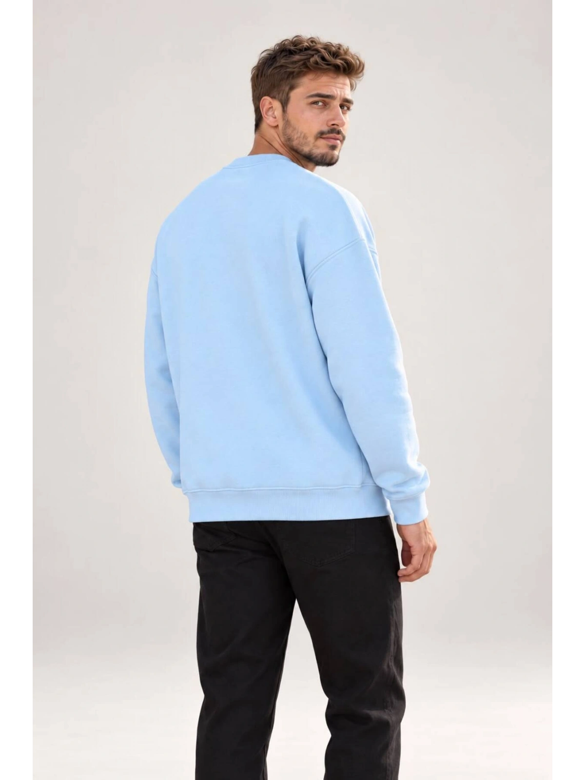 Erkek Oversize Bisiklet Yaka Basic Sweatshirt