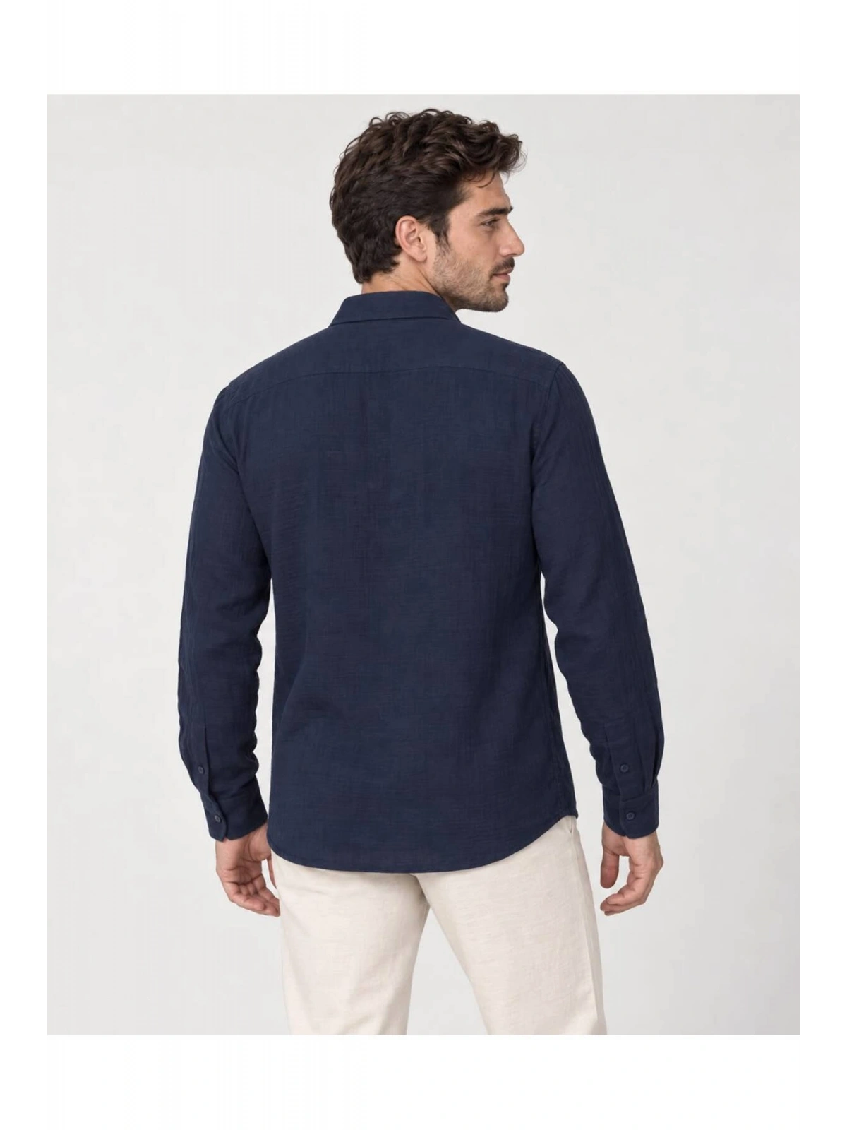 Erkek Oversize Müslin Keten Uzun Kollu Gömlek