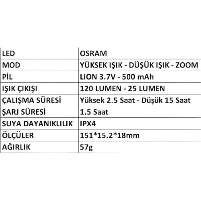 MERCURE LEDLİ KALEM TİP FENER MC-7669 ŞARJLI