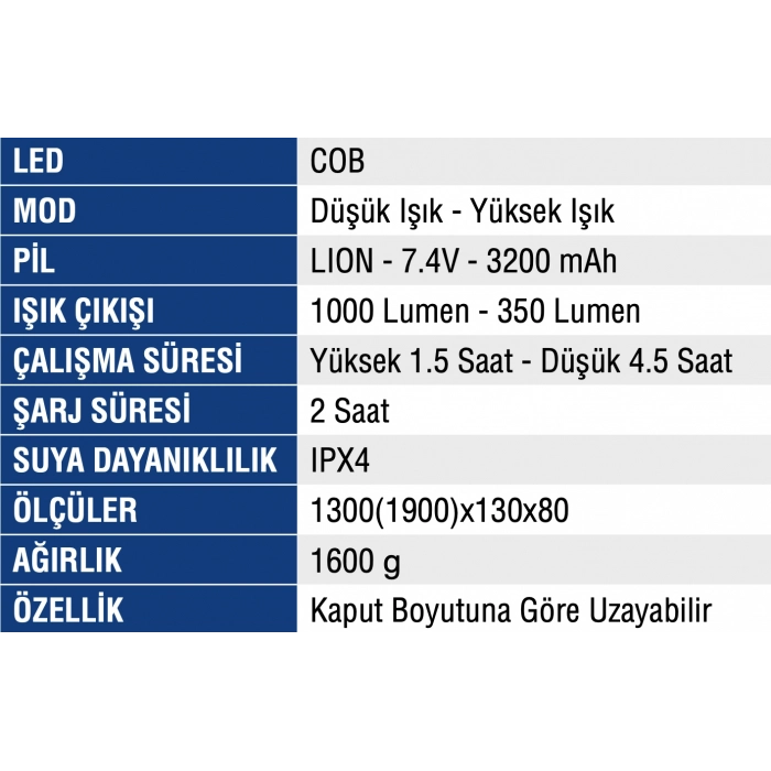 MERCURE LEDLİ KAPUT FENERİ MC-6856 ŞARJLI