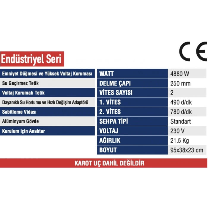MERCURE KAROT MAKİNASI STANDART SEHPA ENDÜSTRİYEL 4.880 Watt MC-7600 S