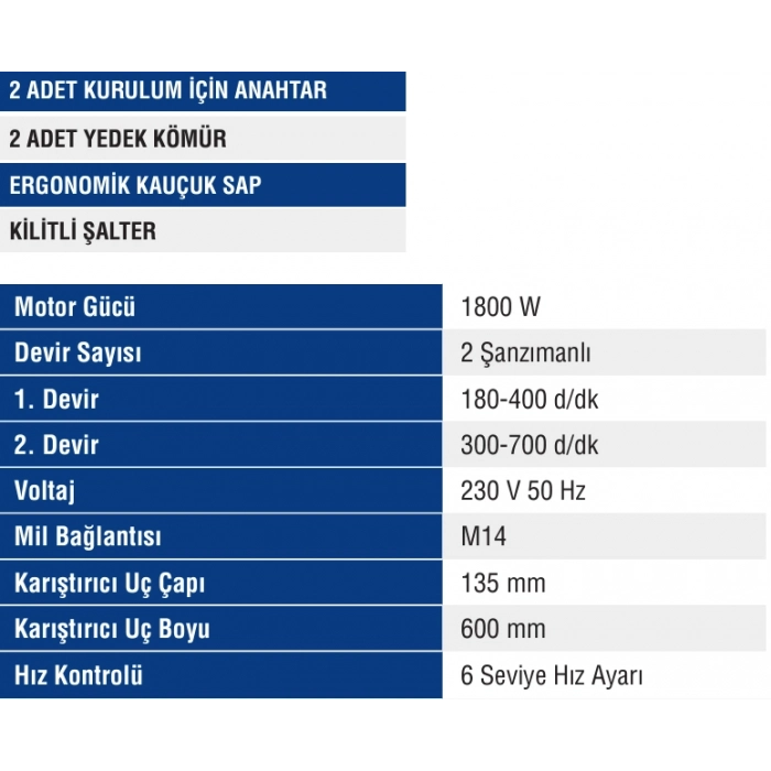 MERCURE BOYA VE HARÇ KARIŞTIRICI MİKSER 1800 W.