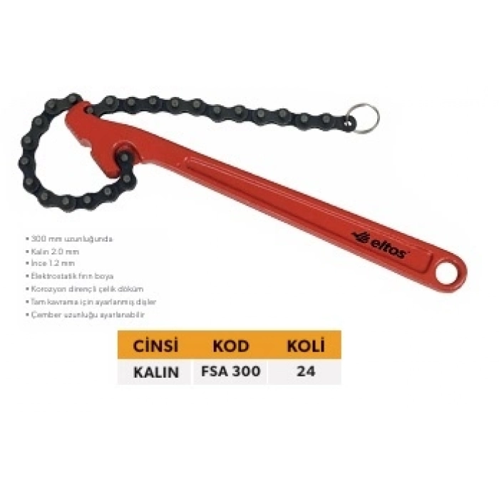 ELTOS ZİNCİRLİ FİLTRE SÖKME ANAHTARI 300 mm KALIN (2,00 mm)