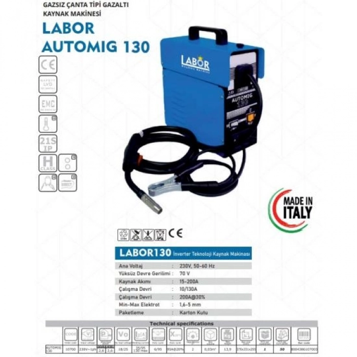 LABOR AUTOMATIC 130 GAZSIZ GAZ ALTI KAYNAK MAKİNASI