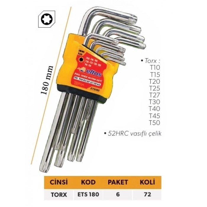 ELTOS PROF. ALLEN SETİ TORX 9 PARÇA 180 MM.
