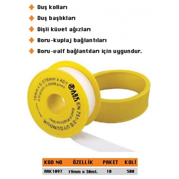 ARK TEFLON BANT BÜYÜK 19MM*30MT