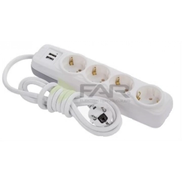 FAR 4 LÜ GRUP PRİZ 2 USBLİ 3 METRE F-512B