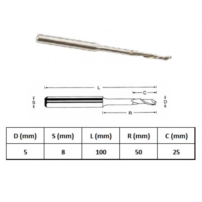 GFB 5x8-100mm ALÜMİNYUM FREZE( AZ UZUN )