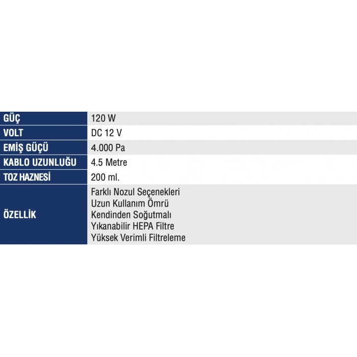 MERCURE ARAÇ İÇİ SÜPÜRGE KABLOLU MC-5653