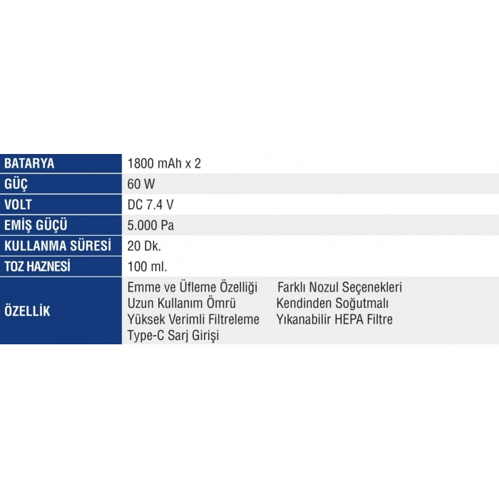 MERCURE ARAÇ İÇİ SÜPÜRGE ŞARJLI MC-5651