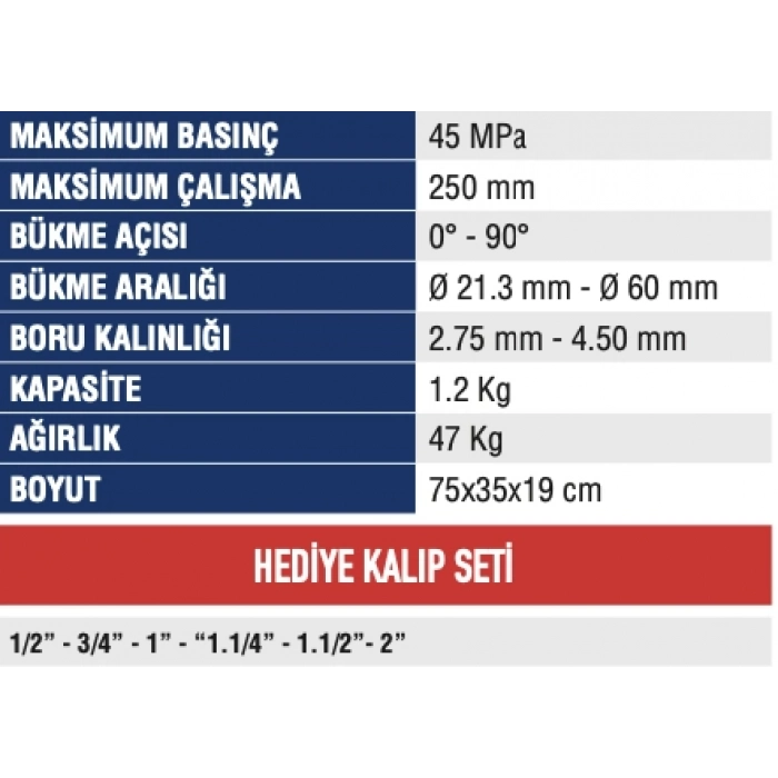 MERCURE BORU BÜKME MAKİNASI 1/2-2 HİDROLİK TEKERLEKLİ