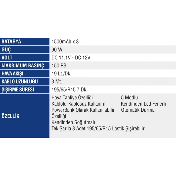 MERCURE LASTİK ŞİŞİRME ŞARJLI KABLOLU HAVA TAHLİYELİ MC-5649