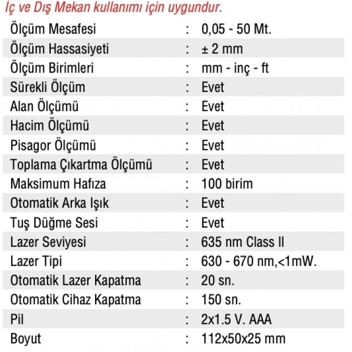 MERCURE LAZER METRE 50 METRE