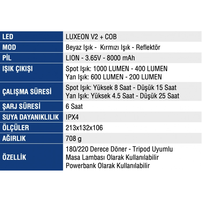 MERCURE LEDLİ EL FENERİ MC-6677 ŞARJLI