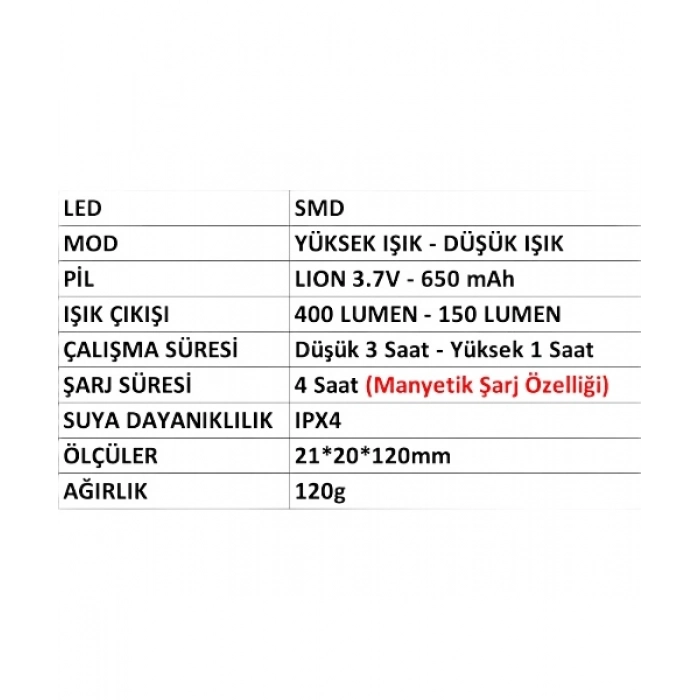 MERCURE LEDLİ EL FENERİ MC-7740 ŞARJLI