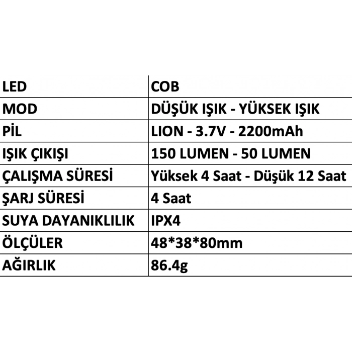 MERCURE LEDLİ FENER (KAFA LAMBASI) MC-6544 ŞARJLI