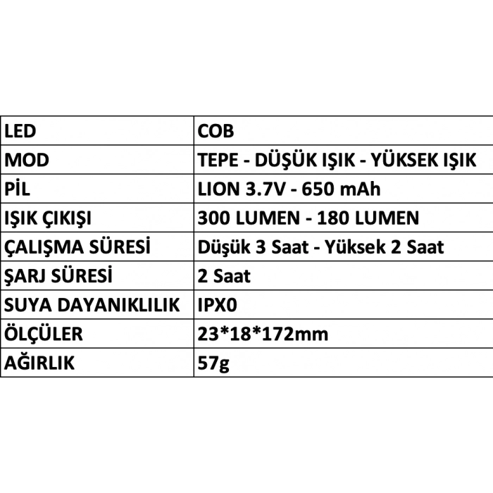 MERCURE LEDLİ KALEM TİP FENER MC-6615-C ŞARJLI