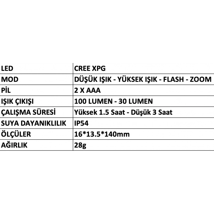 MERCURE LEDLİ KALEM TİP FENER MC-7643-1 PİLLİ