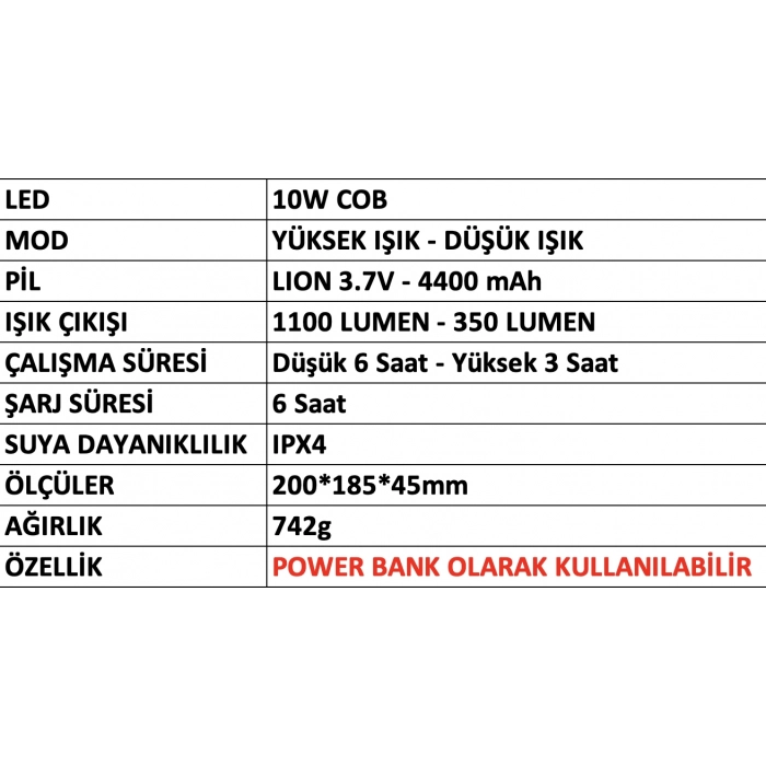 MERCURE LEDLİ PROJEKTÖR FENER MC-6869 ŞARJLI