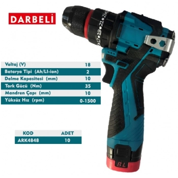 ARK ŞARJLI MATKAP DARBELİ 18V.
